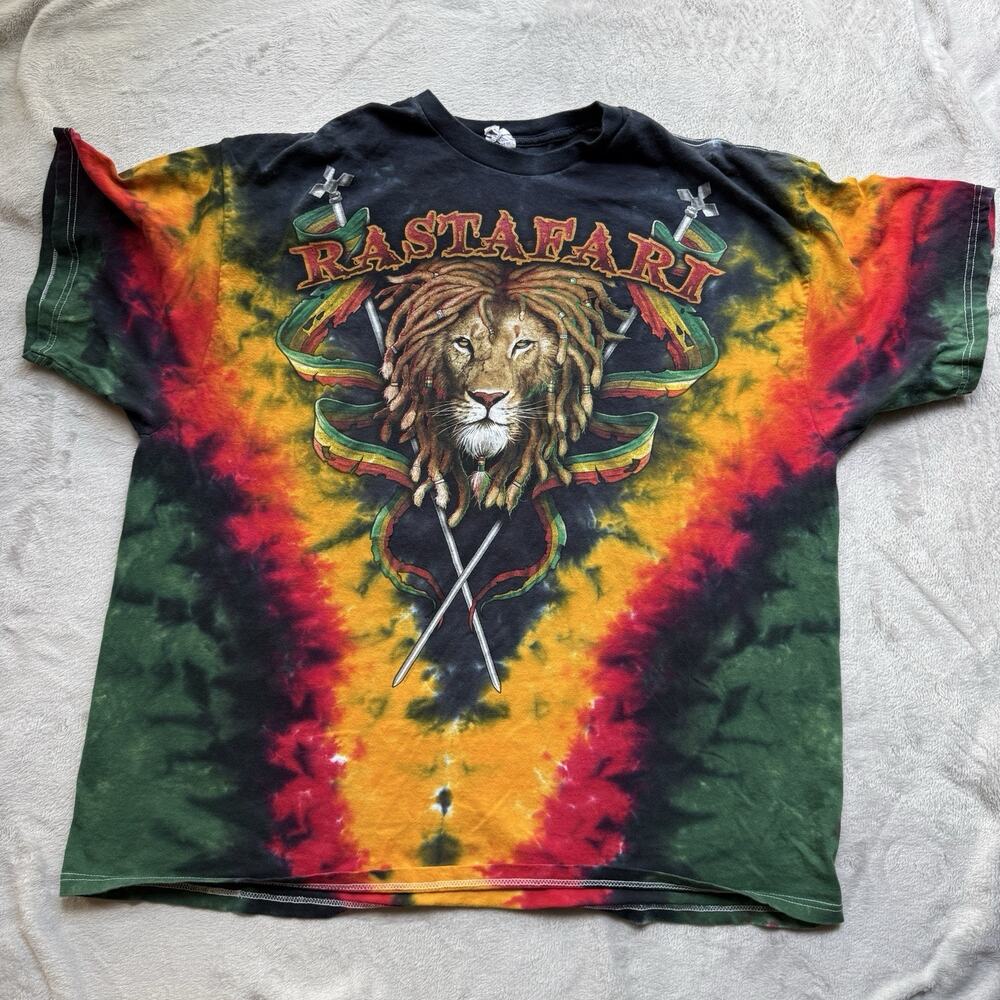 Rasta Lion Shirt Mens 3XL Tie Dye Rastafari Dreadlock Red Yellow Green